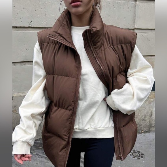 Brown Oversized Puffer Vest - Picture 1 of 6